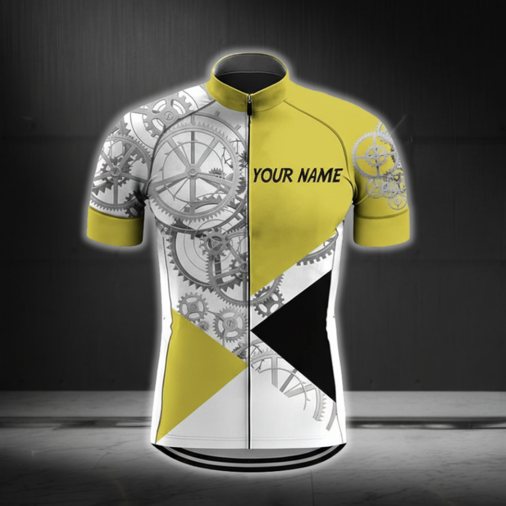 Custom White And Yellow Cycling Short Sleeve Jersey For Mens, Custom Name Cycling Jerseys CZ0118