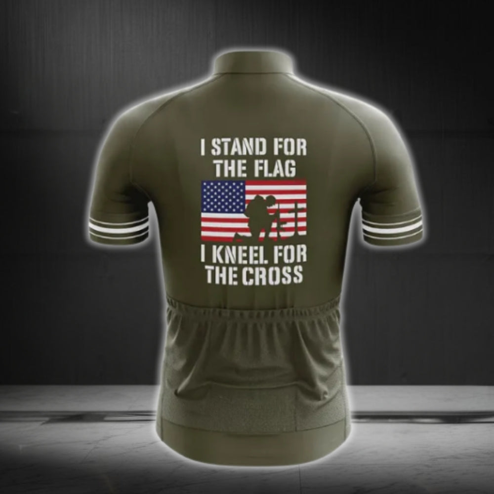I Stand For The Flag And I Kneel For The Cross Short Sleeve Men's Cycling Jersey, Christian Veteran Cycling Jerseys CG0302