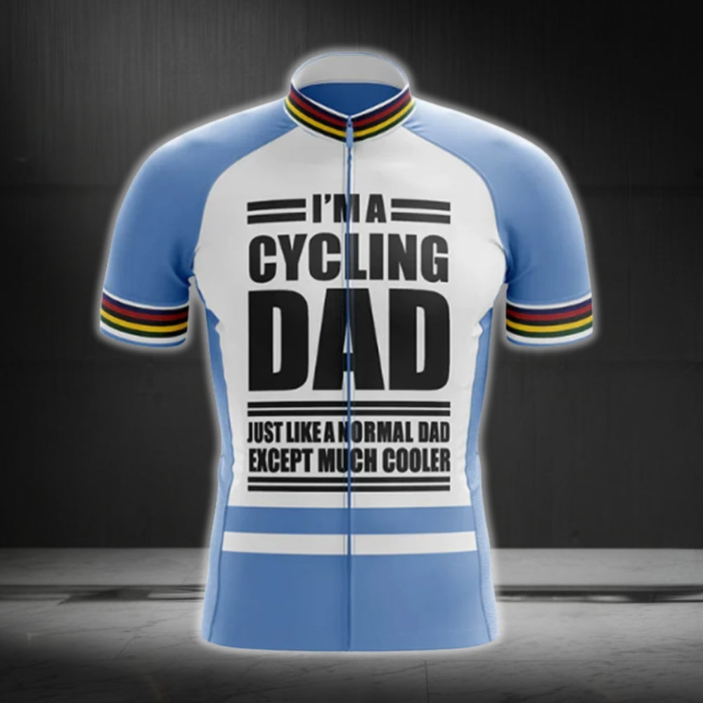 I'm A Cycling Dad Just Like A Normal Dad Except Much Cooler Men's Blue And White Cycling Jersey, Funny Dad Cycling Jersey For Father's Day CG0752