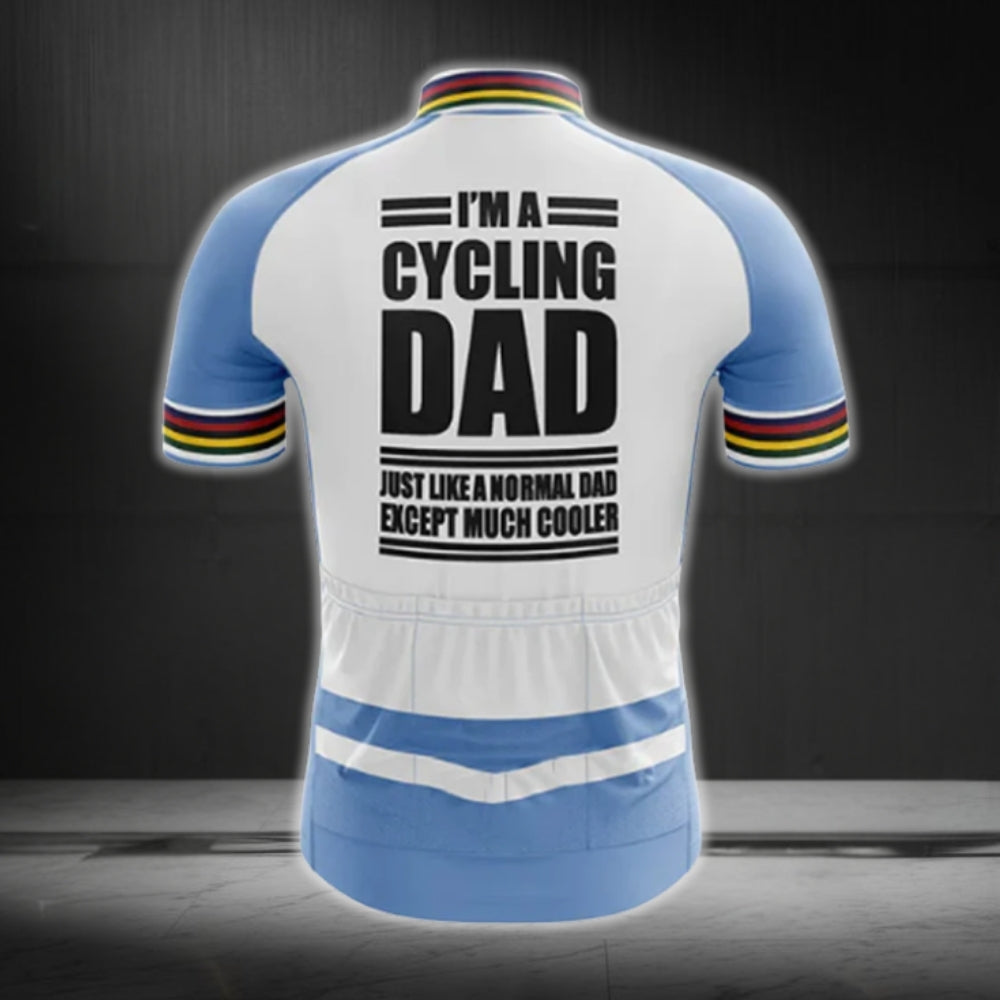 I'm A Cycling Dad Just Like A Normal Dad Except Much Cooler Men's Blue And White Cycling Jersey, Funny Dad Cycling Jersey For Father's Day CG0752