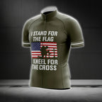 I Stand For The Flag And I Kneel For The Cross Short Sleeve Men's Cycling Jersey, Christian Veteran Cycling Jerseys CG0302