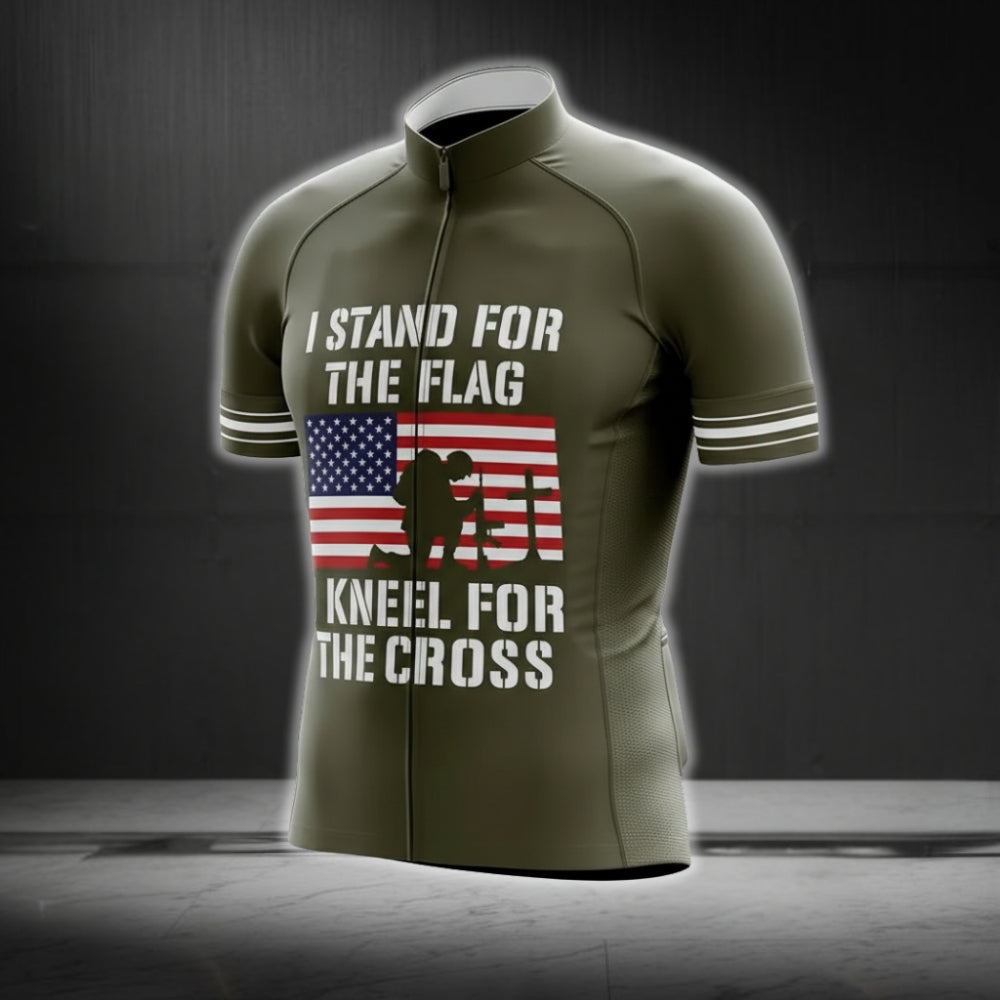I Stand For The Flag And I Kneel For The Cross Short Sleeve Men's Cycling Jersey, Christian Veteran Cycling Jerseys CG0302