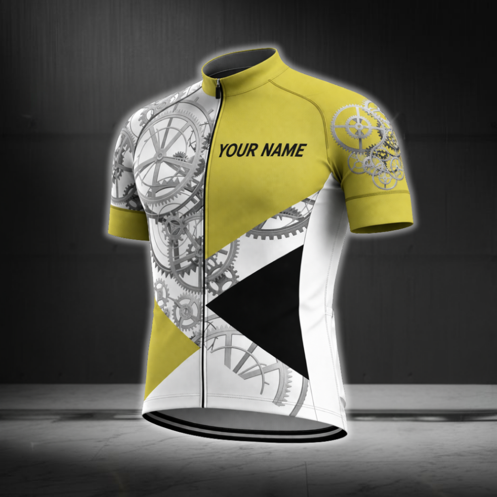 Custom White And Yellow Cycling Short Sleeve Jersey For Mens, Custom Name Cycling Jerseys CZ0118