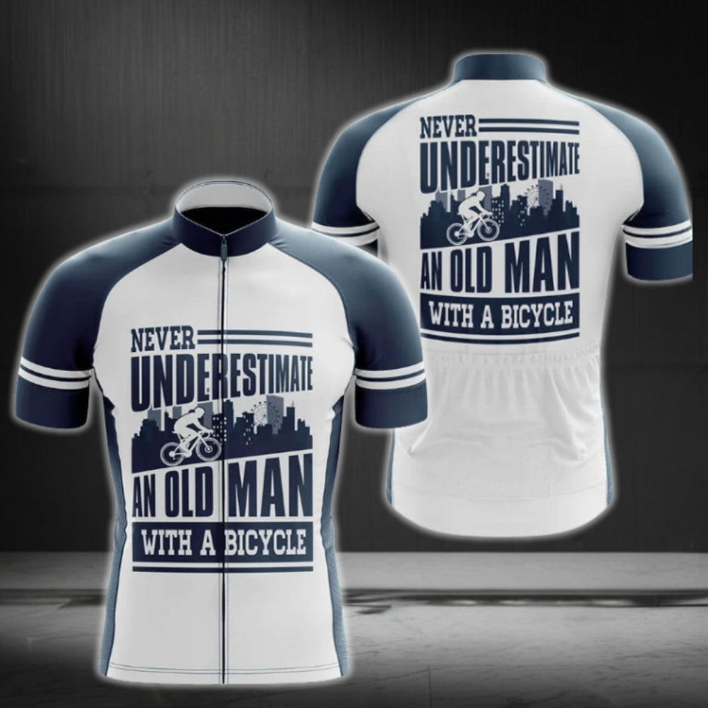 Never Underestimate An Old Man With A Bicycle Men's Cycling Short Sleeve Jersey, Funny Cycling Jerseys CG0029