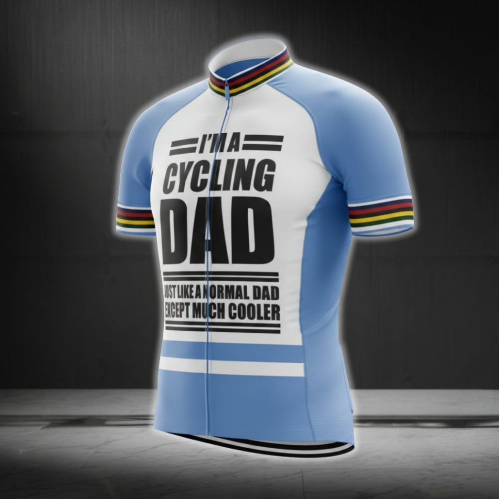 I'm A Cycling Dad Just Like A Normal Dad Except Much Cooler Men's Blue And White Cycling Jersey, Funny Dad Cycling Jersey For Father's Day CG0752