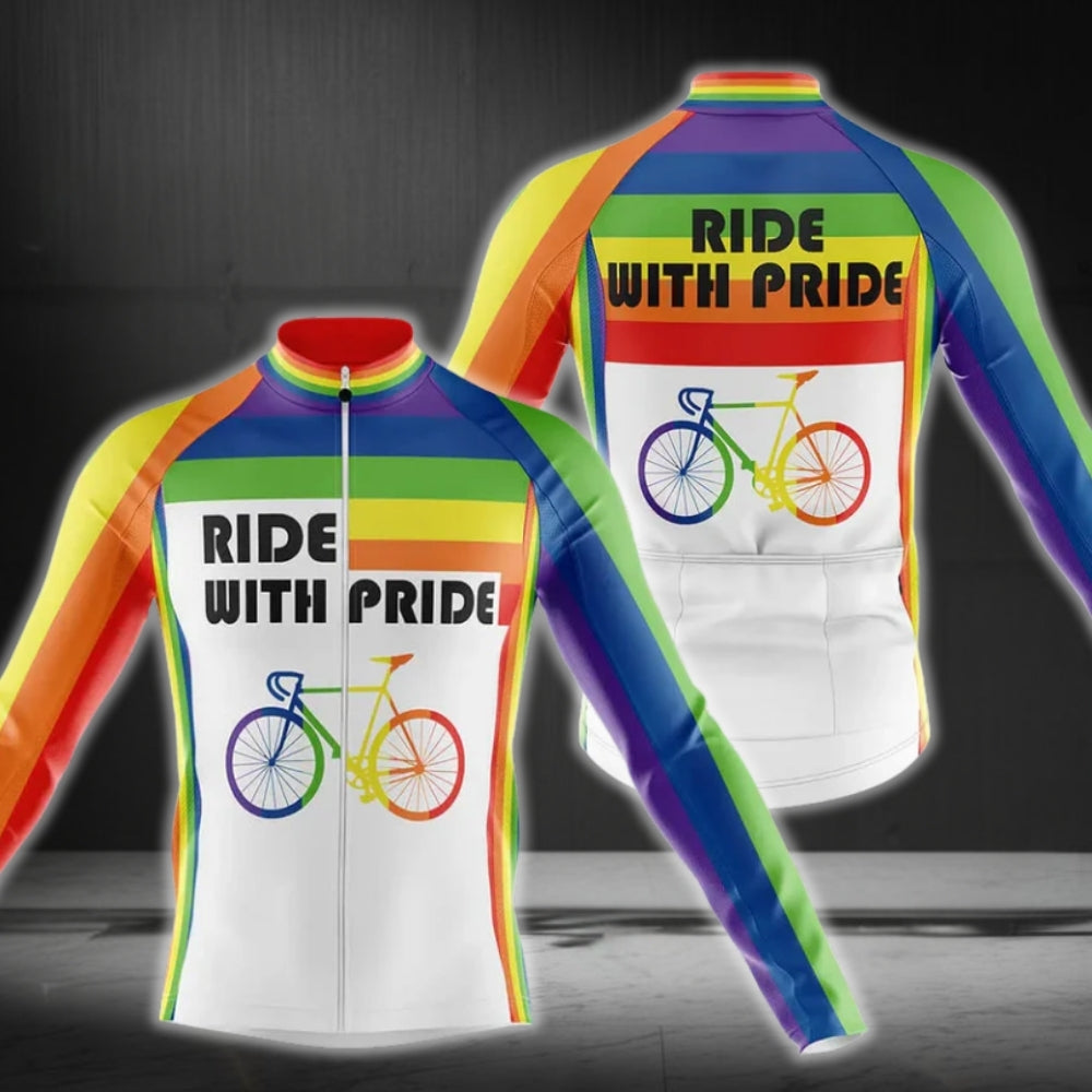Ride With Pride Men's Rainbow Cycling Long Sleeve Jerseys, LGBT Pride Cycling Jerseys CG0177