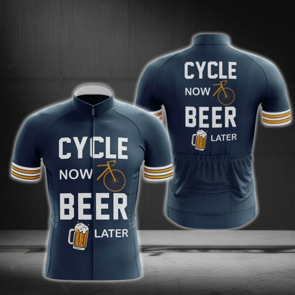 Cycle Now Beer Later Men's Funny Cycling Short Sleeve Jersey, Beer Cycling Jerseys CG0303