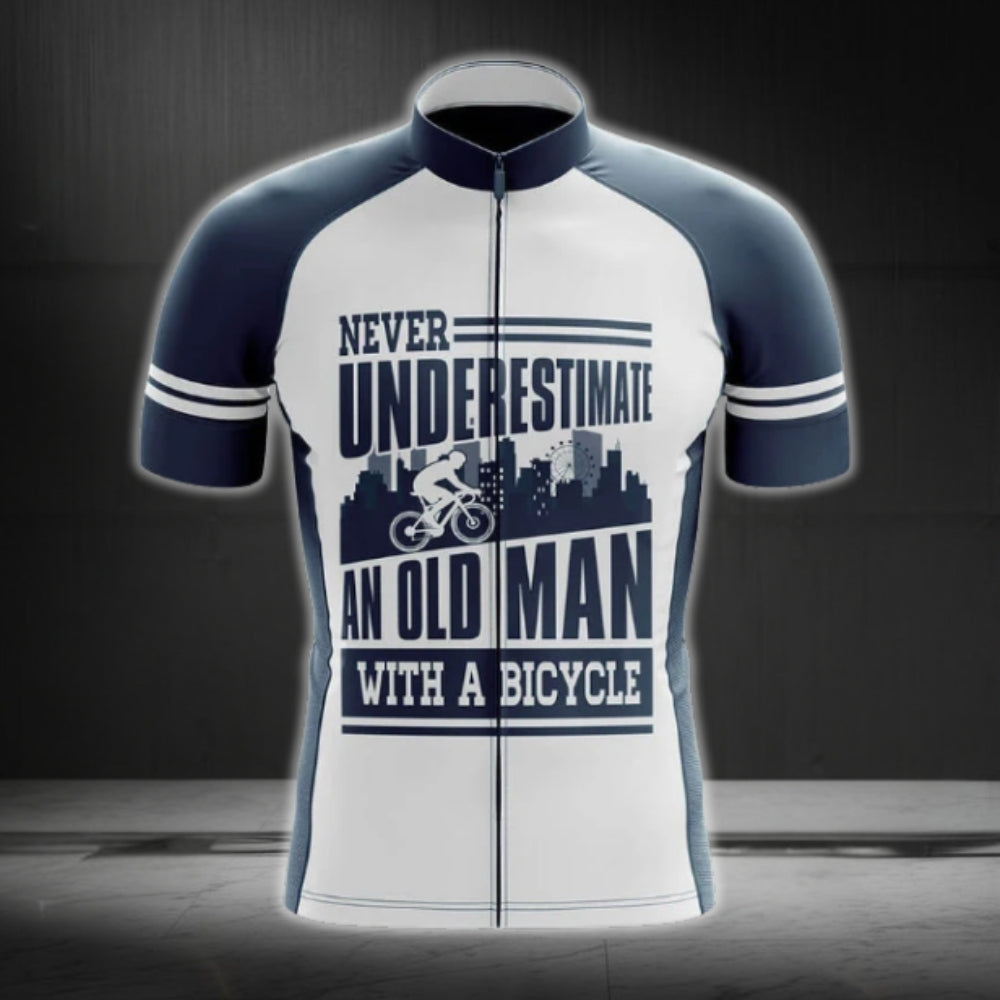 Never Underestimate An Old Man With A Bicycle Men's Cycling Short Sleeve Jersey, Funny Cycling Jerseys CG0029