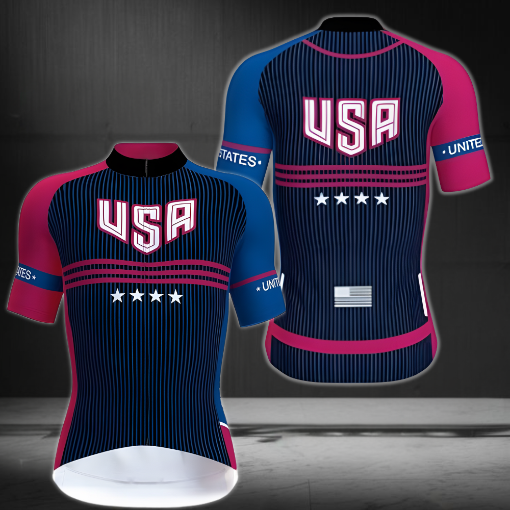 Blue And Red USA Cycling Short Sleeve Jersey For Mens, Patriotic Cycle Jerseys CZ0061