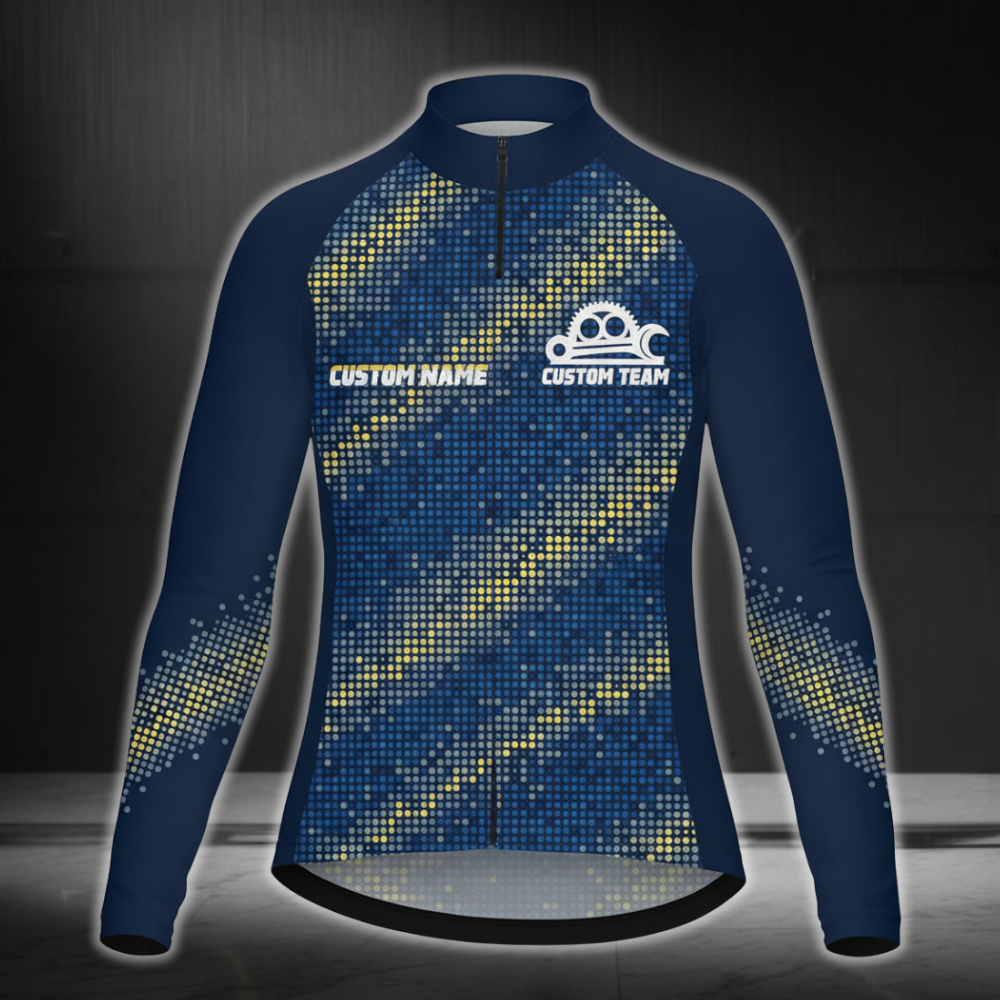 Custom Team Blue Cycling Long Sleeve Jersey For Mens, Custom Team Cycling Jerseys CZ0119