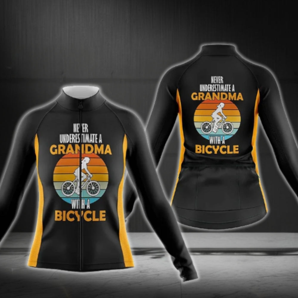Never Underestimate A Grandma With A Bicycle Cycling Long Sleeve Jersey Women, Funny Cycling Jerseys CG0755