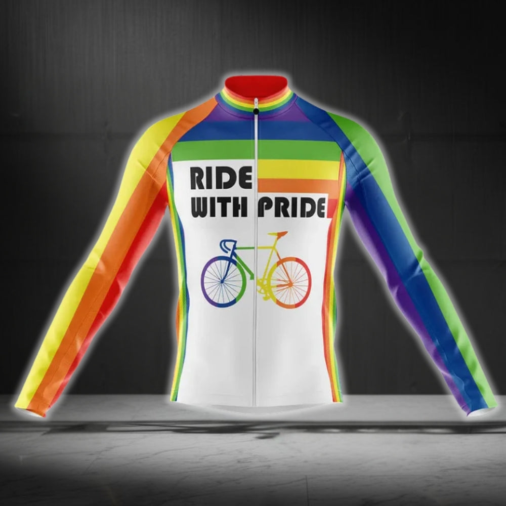 Ride With Pride Men's Rainbow Cycling Long Sleeve Jerseys, LGBT Pride Cycling Jerseys CG0177