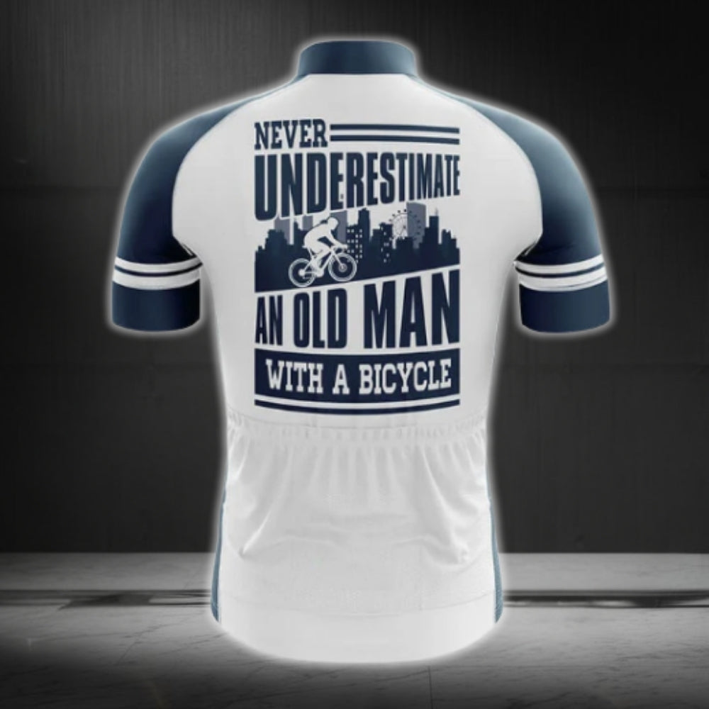 Never Underestimate An Old Man With A Bicycle Men's Cycling Short Sleeve Jersey, Funny Cycling Jerseys CG0029