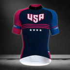 Blue And Red USA Cycling Short Sleeve Jersey For Mens, Patriotic Cycle Jerseys CZ0061