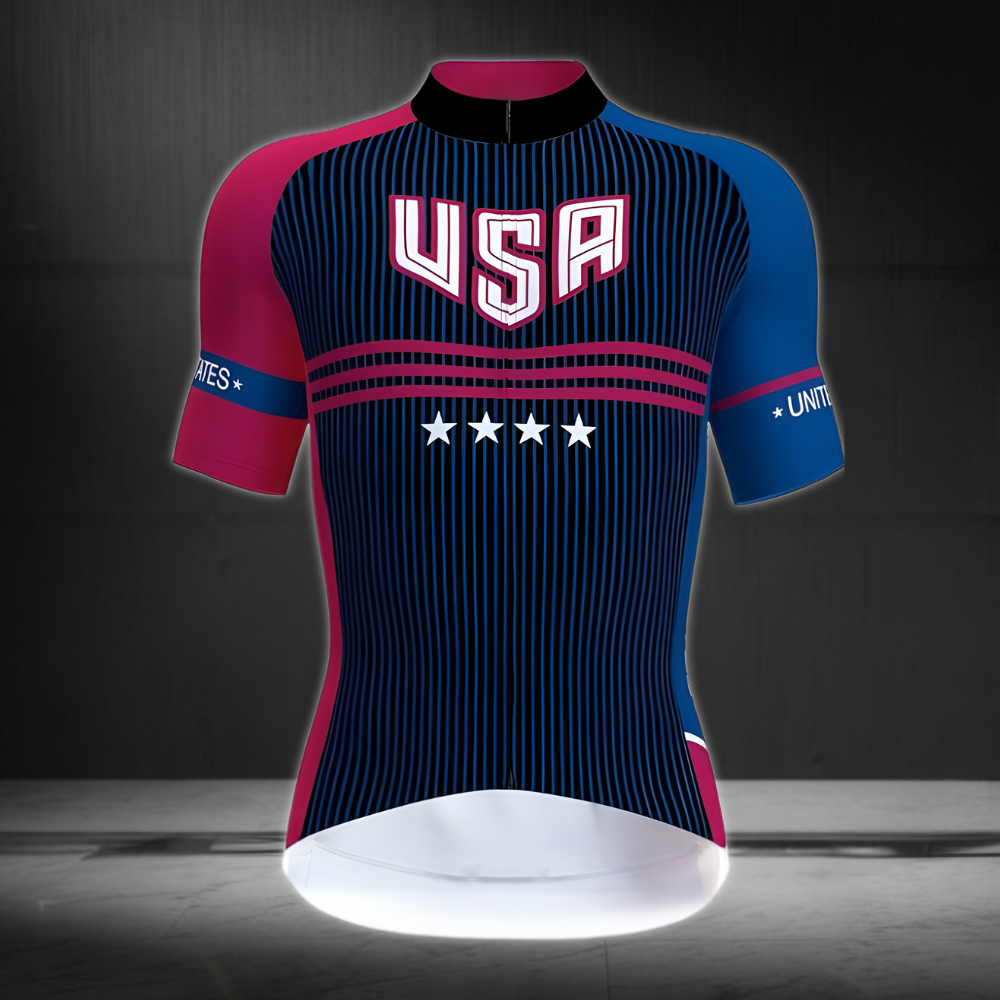 Blue And Red USA Cycling Short Sleeve Jersey For Mens, Patriotic Cycle Jerseys CZ0061