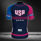 Blue And Red USA Cycling Short Sleeve Jersey For Mens, Patriotic Cycle Jerseys CZ0061