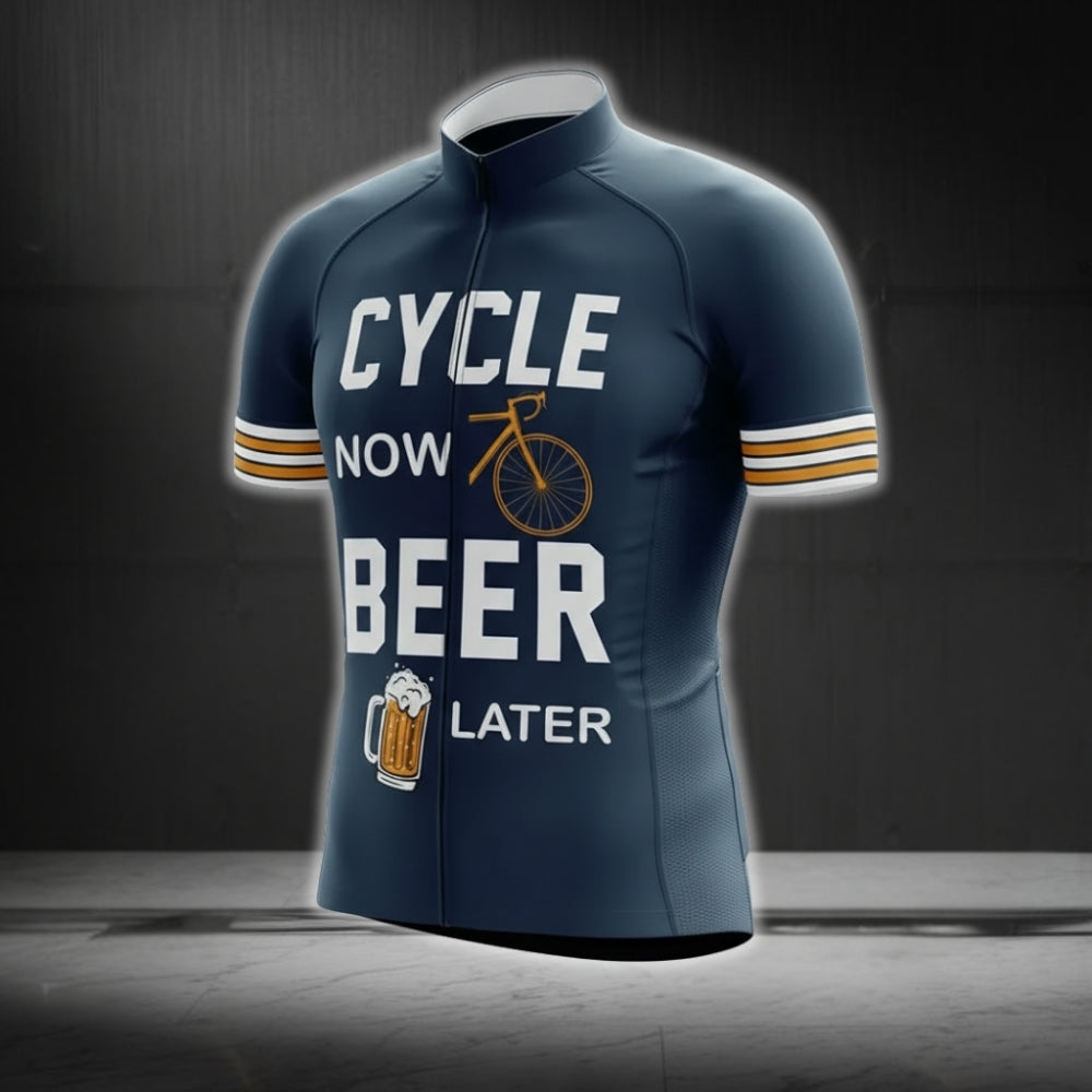 Cycle Now Beer Later Men's Funny Cycling Short Sleeve Jersey, Beer Cycling Jerseys CG0303