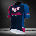 Blue And Red USA Cycling Short Sleeve Jersey For Mens, Patriotic Cycle Jerseys CZ0061