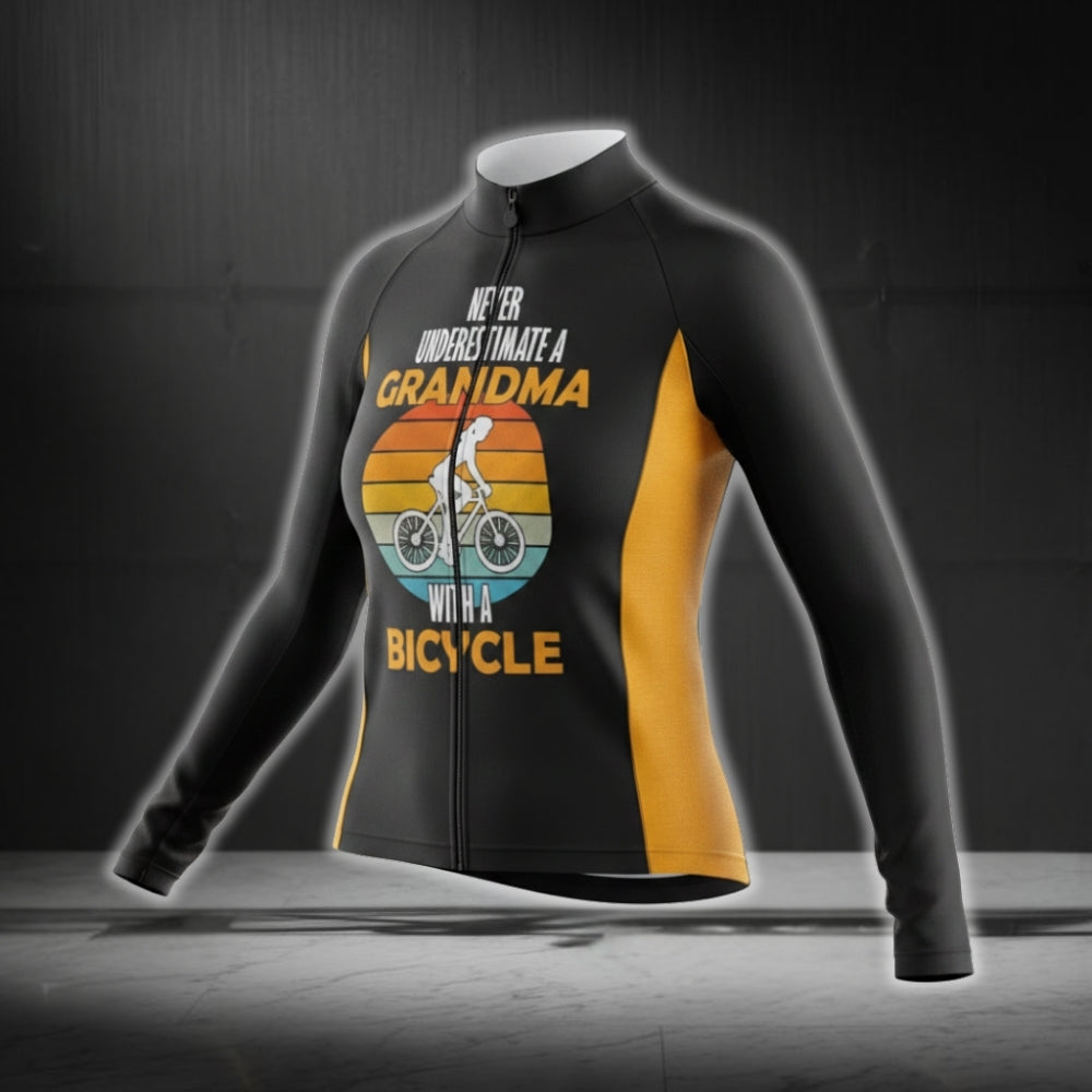 Never Underestimate A Grandma With A Bicycle Cycling Long Sleeve Jersey Women, Funny Cycling Jerseys CG0755