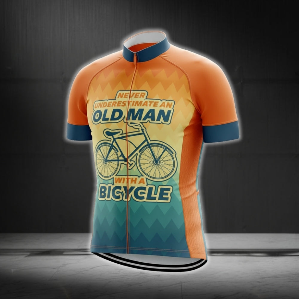 Never Underestimate An Old Man With A Bicycle Men's Cycling Short Sleeve Jersey, Funny Cycling Jerseys CG0086