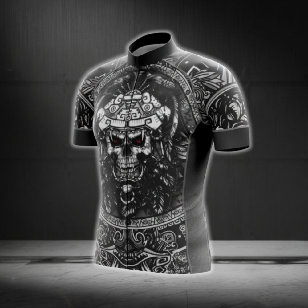 Black Skull Short Sleeve Men's Cycling Jersey, Skull Cycling Jersey For Men CG0614