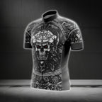 Black Skull Short Sleeve Men's Cycling Jersey, Skull Cycling Jersey For Men CG0614