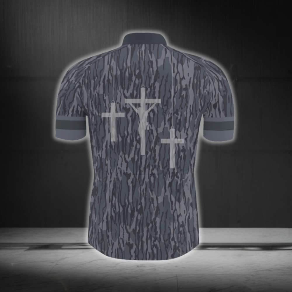 Cross Camouflage Grey Cycling Short Sleeve Jersey For Men, Christian Cycling Jersey CG0879