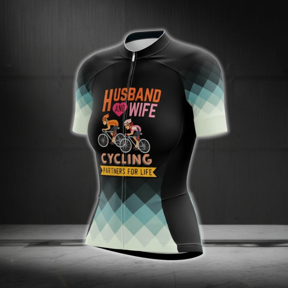 Husband And Wife Cycling Partners For Life Women's Cycling Short Sleeve Jersey, Women Cycling Jerseys For Couple Valentine Day CG0072