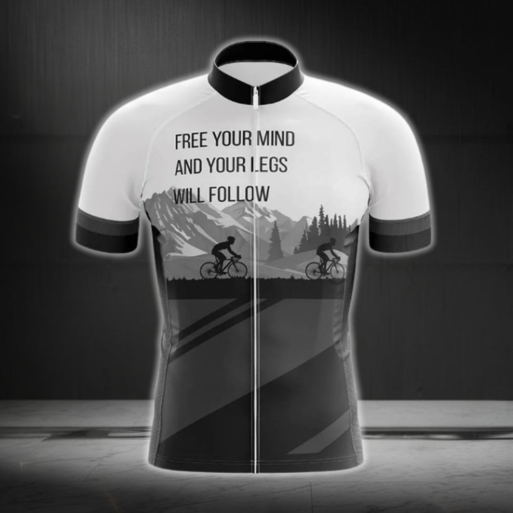 Free Your Mind And Your Leg Will Follow Men's Cycling Short Sleeve Jersey, Black And White Cycling Jersey For Men CG0030
