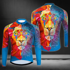 Lion Geometric Men's Cycling Long Sleeve Jerseys, Lion Cycling Jerseys For Mens CZ0062