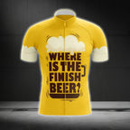 Where Is The Finish Beer Yellow Cycling Short Sleeve Men's Jersey, Funny Beer Cycling Jerseys CG0304