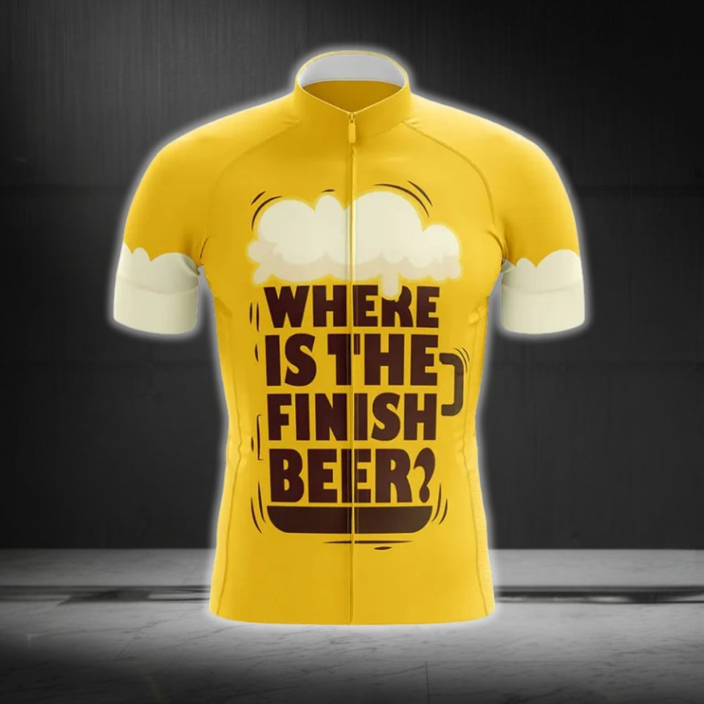 Where Is The Finish Beer Yellow Cycling Short Sleeve Men's Jersey, Funny Beer Cycling Jerseys CG0304