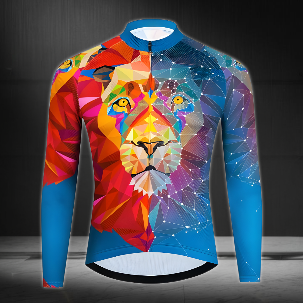 Lion Geometric Men's Cycling Long Sleeve Jerseys, Lion Cycling Jerseys For Mens CZ0062