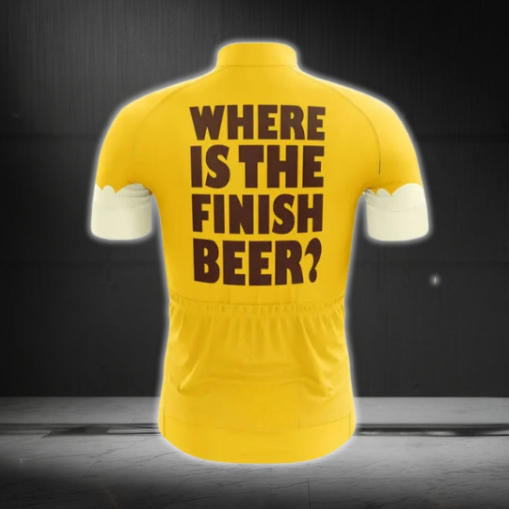 Where Is The Finish Beer Yellow Cycling Short Sleeve Men's Jersey, Funny Beer Cycling Jerseys CG0304