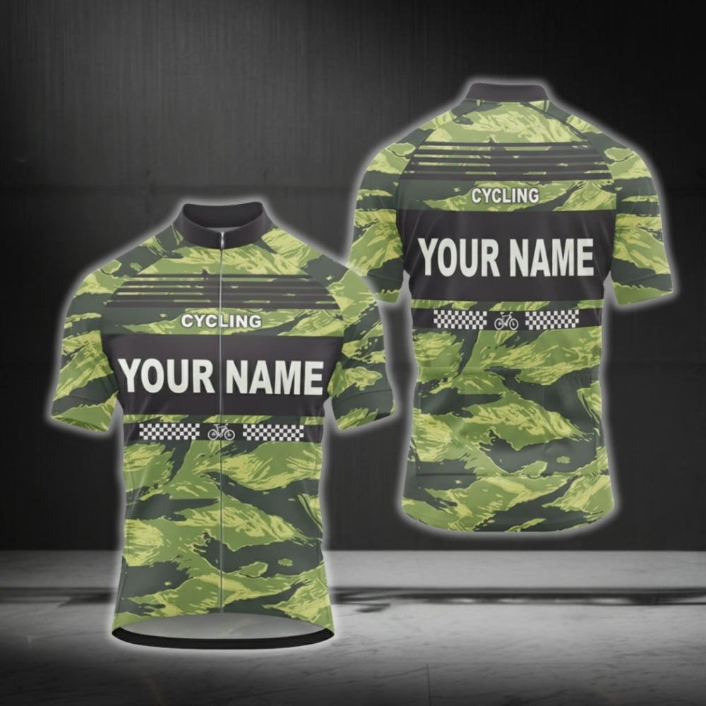 Custom Green Camo Cycling Short Sleeve Jersey Mens, Custom Camo Cycling Jerseys CG0525