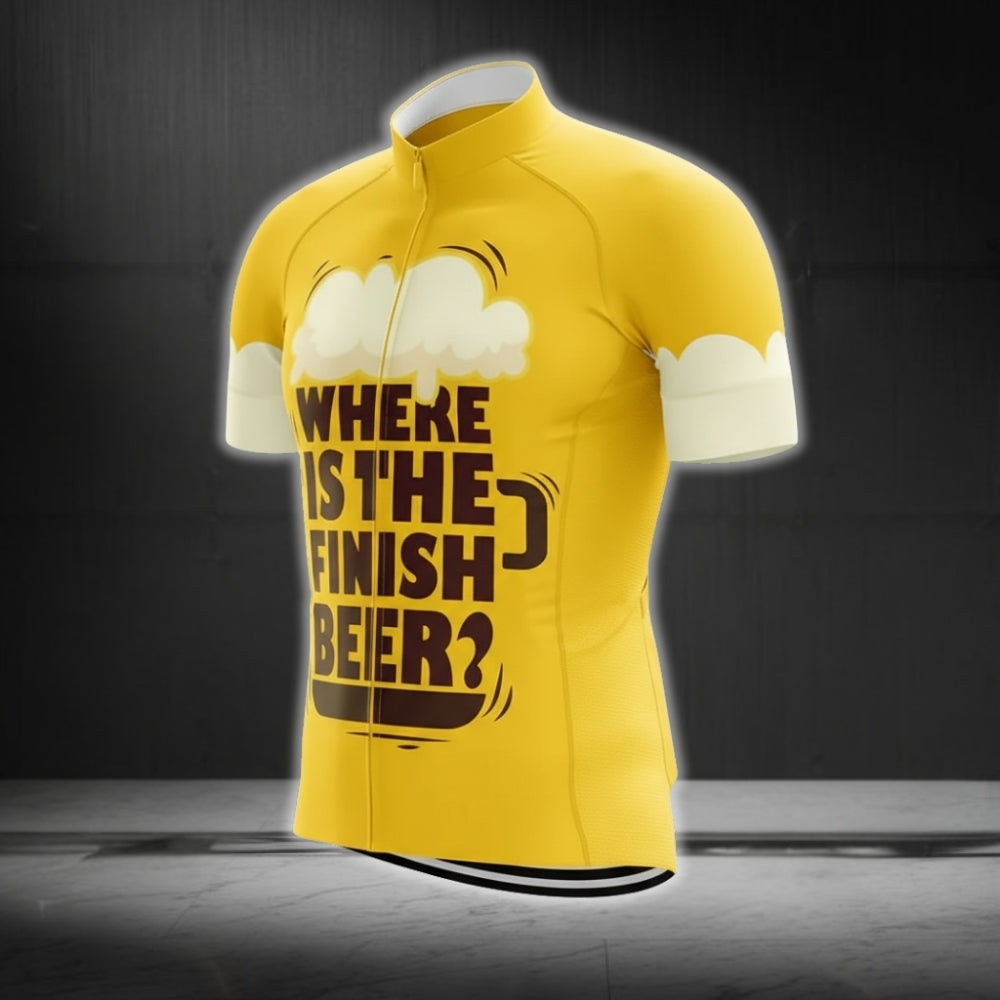 Where Is The Finish Beer Yellow Cycling Short Sleeve Men's Jersey, Funny Beer Cycling Jerseys CG0304
