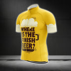 Where Is The Finish Beer Yellow Cycling Short Sleeve Men's Jersey, Funny Beer Cycling Jerseys CG0304
