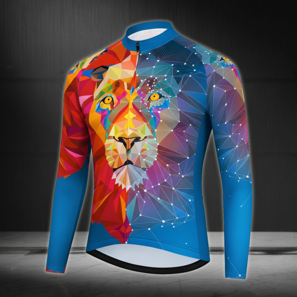 Lion Geometric Men's Cycling Long Sleeve Jerseys, Lion Cycling Jerseys For Mens CZ0062