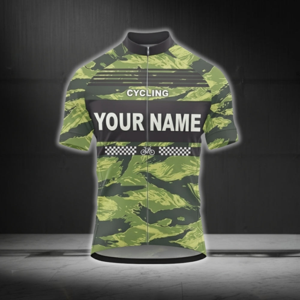 Custom Green Camo Cycling Short Sleeve Jersey Mens, Custom Camo Cycling Jerseys CG0525