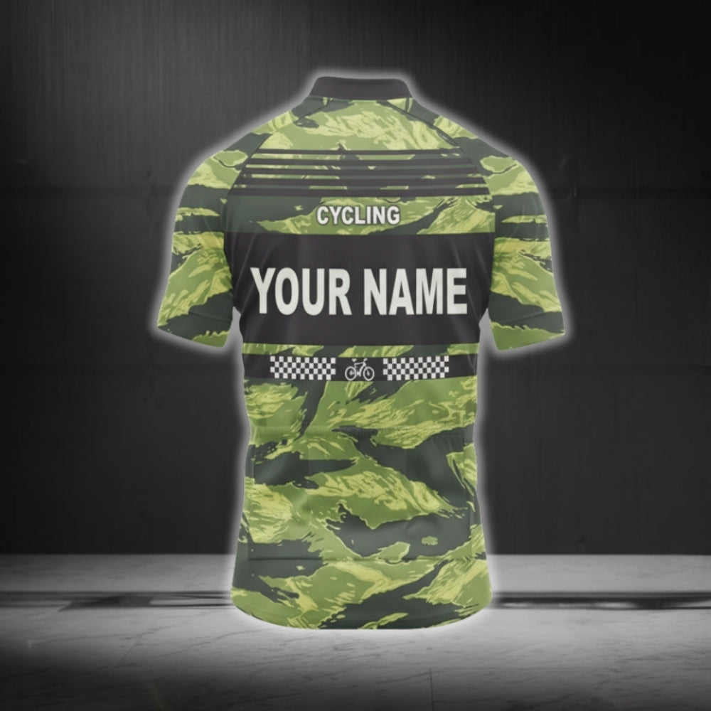 Custom Green Camo Cycling Short Sleeve Jersey Mens, Custom Camo Cycling Jerseys CG0525