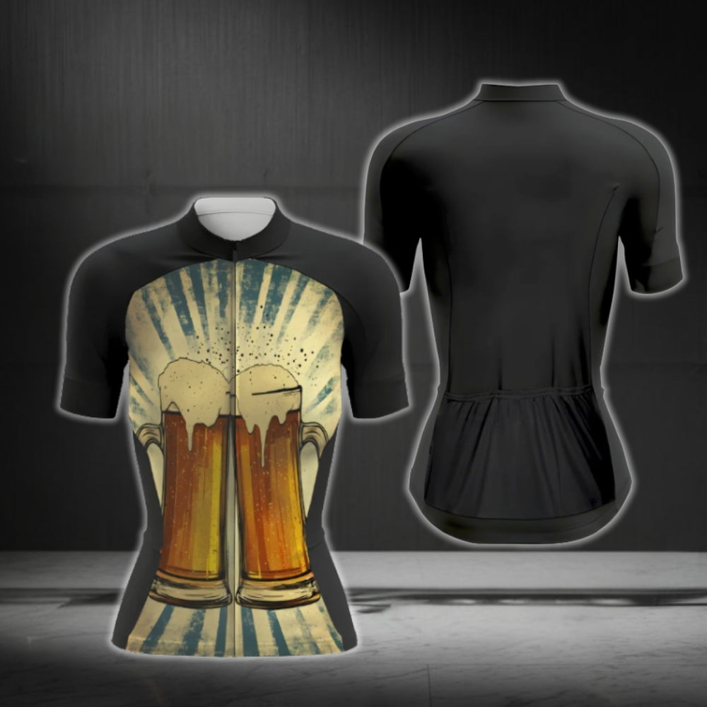 Retro Beer Cycling Short Sleeve Women's Jersey, Beer Cycling Jersey For Women CG0758