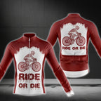 Ride Or Die Skull Red And White Long Sleeve Cycling Jersey For Men, Skull Cycling Jerseys CG0405