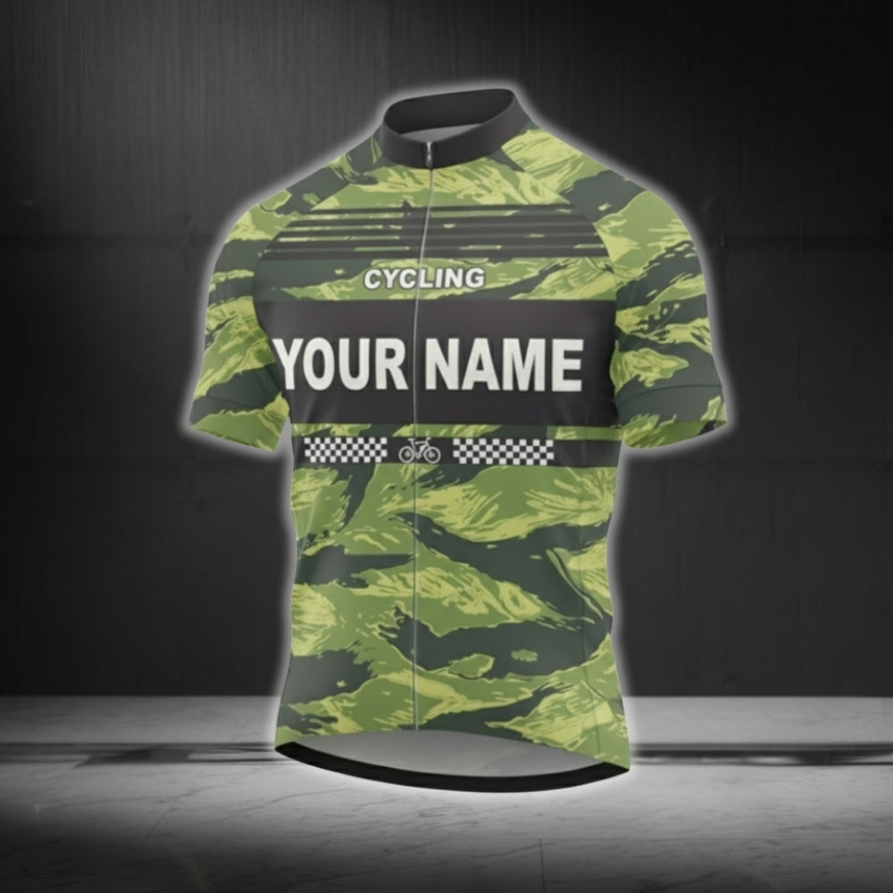 Custom Green Camo Cycling Short Sleeve Jersey Mens, Custom Camo Cycling Jerseys CG0525