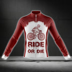 Ride Or Die Skull Red And White Long Sleeve Cycling Jersey For Men, Skull Cycling Jerseys CG0405