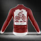 Ride Or Die Skull Red And White Long Sleeve Cycling Jersey For Men, Skull Cycling Jerseys CG0405