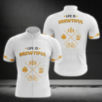 Life Is Brewtiful White And Yellow Men's Beer Cycling Short Sleeve Jersey, Funny Beer Cycling Jerseys CG0180