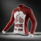 Ride Or Die Skull Red And White Long Sleeve Cycling Jersey For Men, Skull Cycling Jerseys CG0405