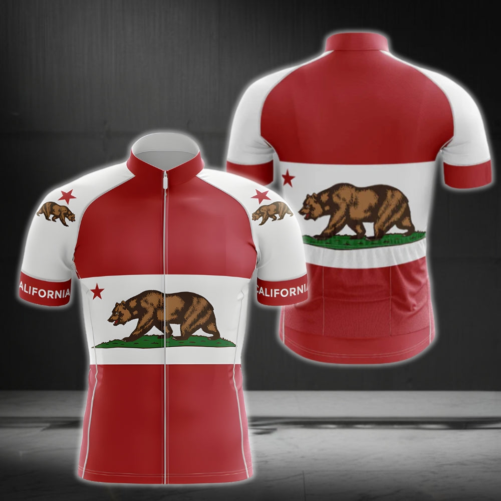 Bear California Flag Short Sleeve Cycling Jersey For Mens, California Cycling Jerseys CG0032