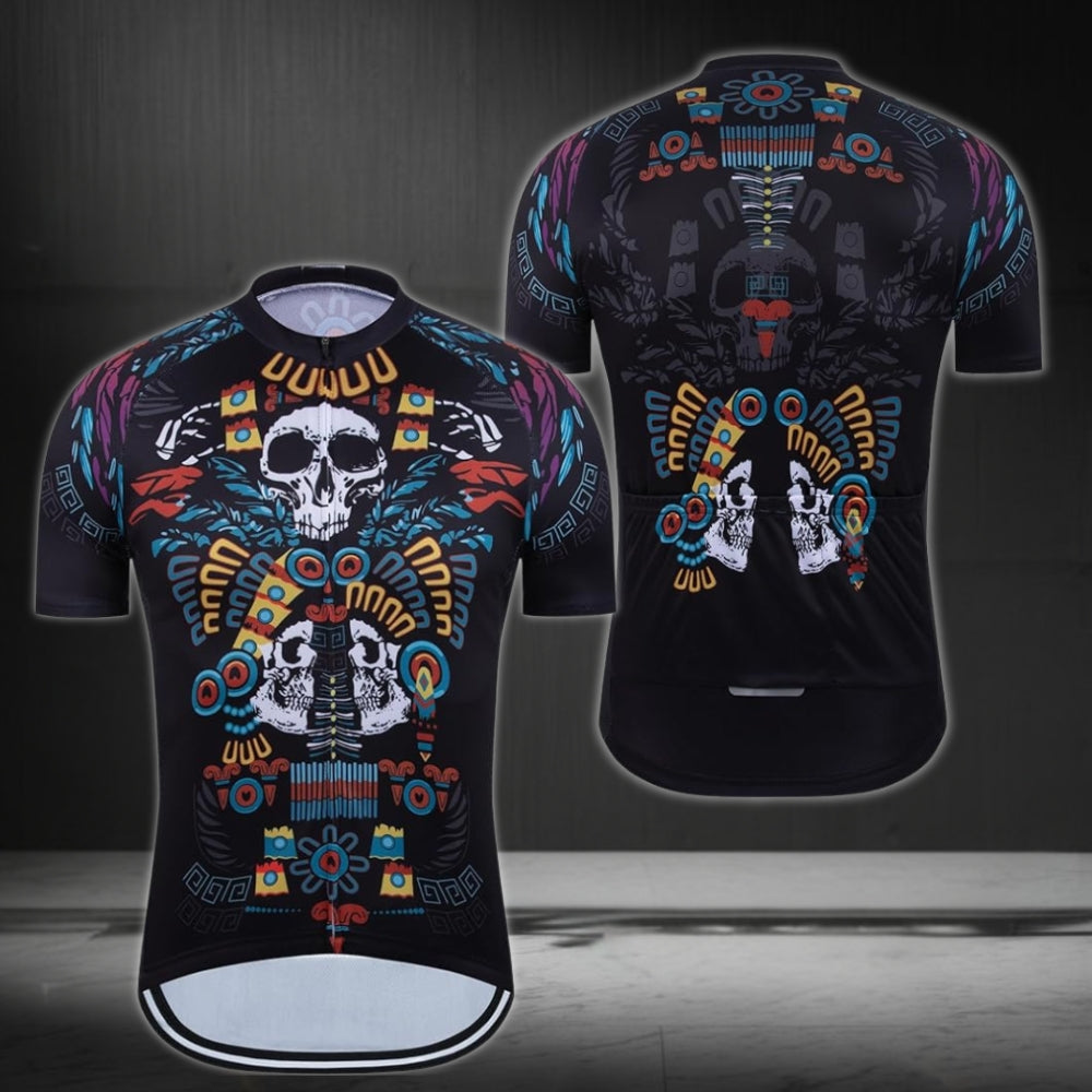 Men's Skull Mayan Cycling Jersey Short Sleeve, Skull Cycling Jerseys CZ0064