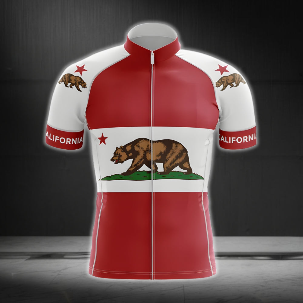 Bear California Flag Short Sleeve Cycling Jersey For Mens, California Cycling Jerseys CG0032